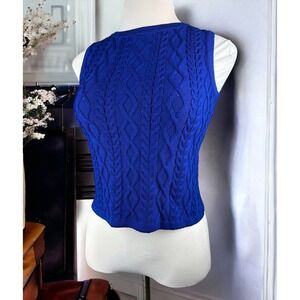 St. John Wool Blend Sleeveless Cable Knit Sweater Blue Women's P Petite H12105